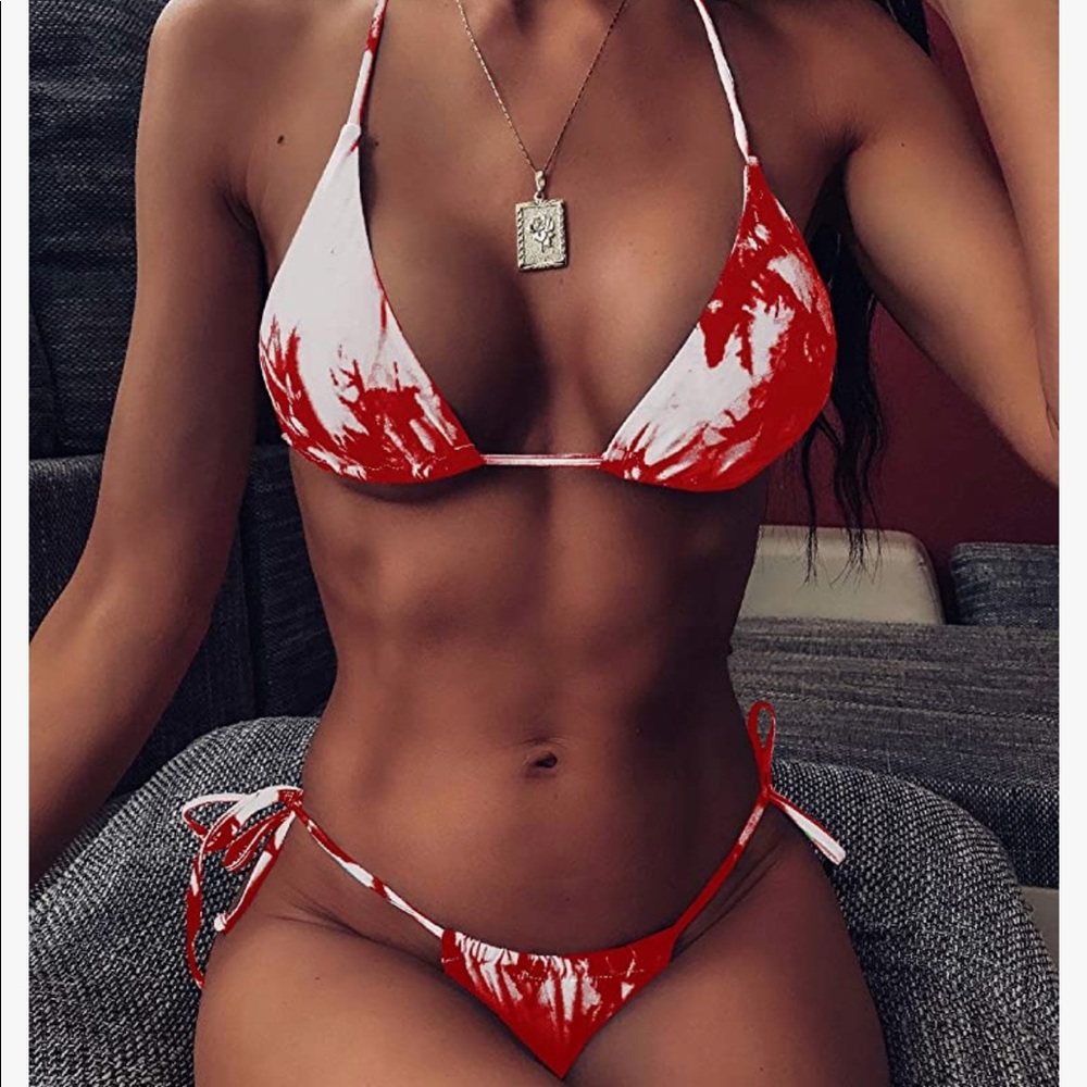 Makemechic red tie dye bikini with cheeky bottoms